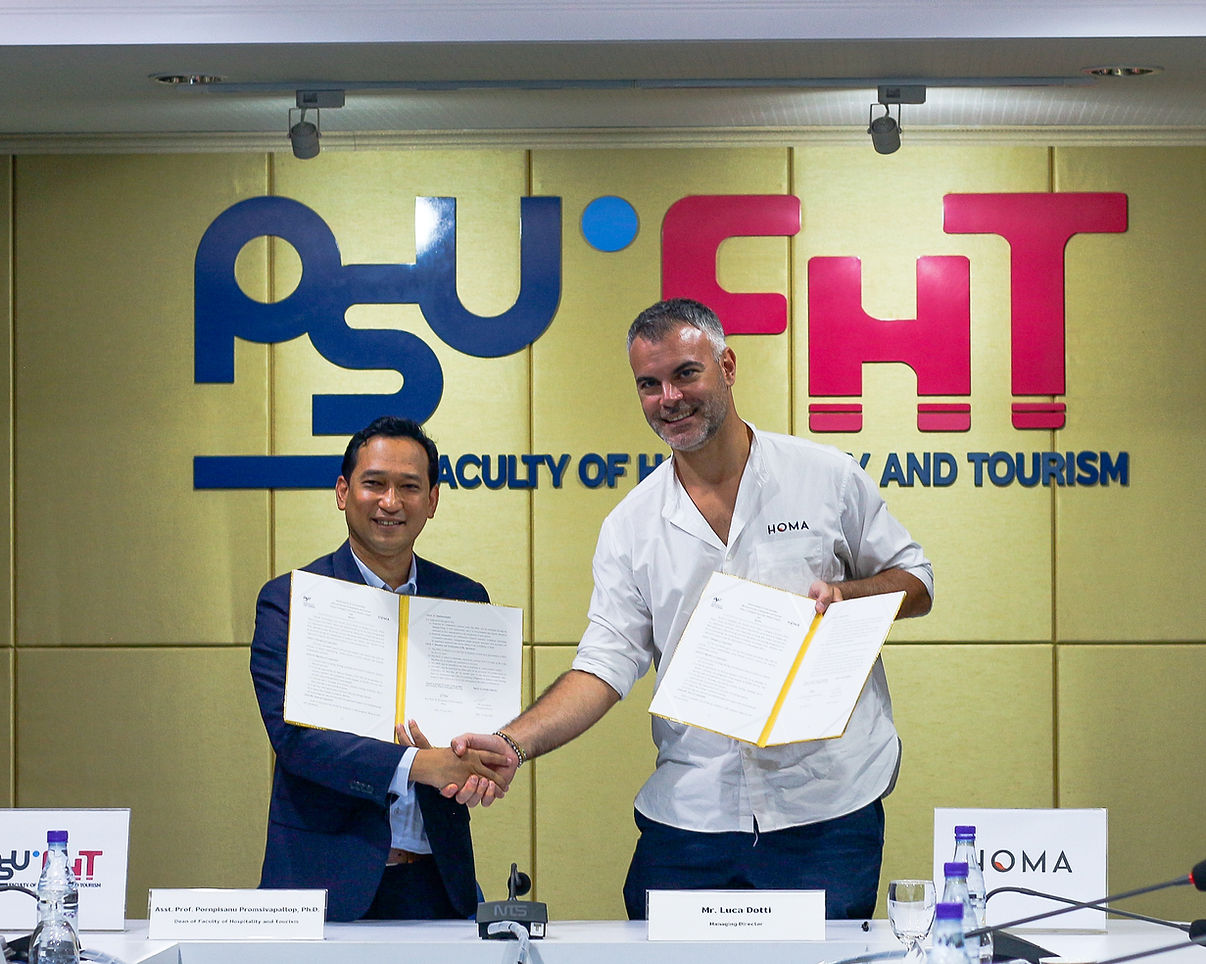 [L-R] Assistant Professor Dr. Pornpisanu Promsivapallop, Dean of Prince of Songkla University, Phuket Campus and Luca Dotti, Co-founder and Managing Director of HOMA